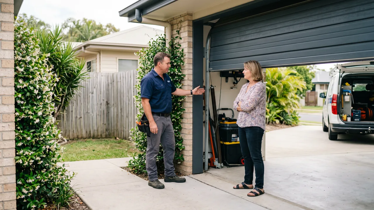 Garage door repairs north Brisbane planning discussion in a residential garage