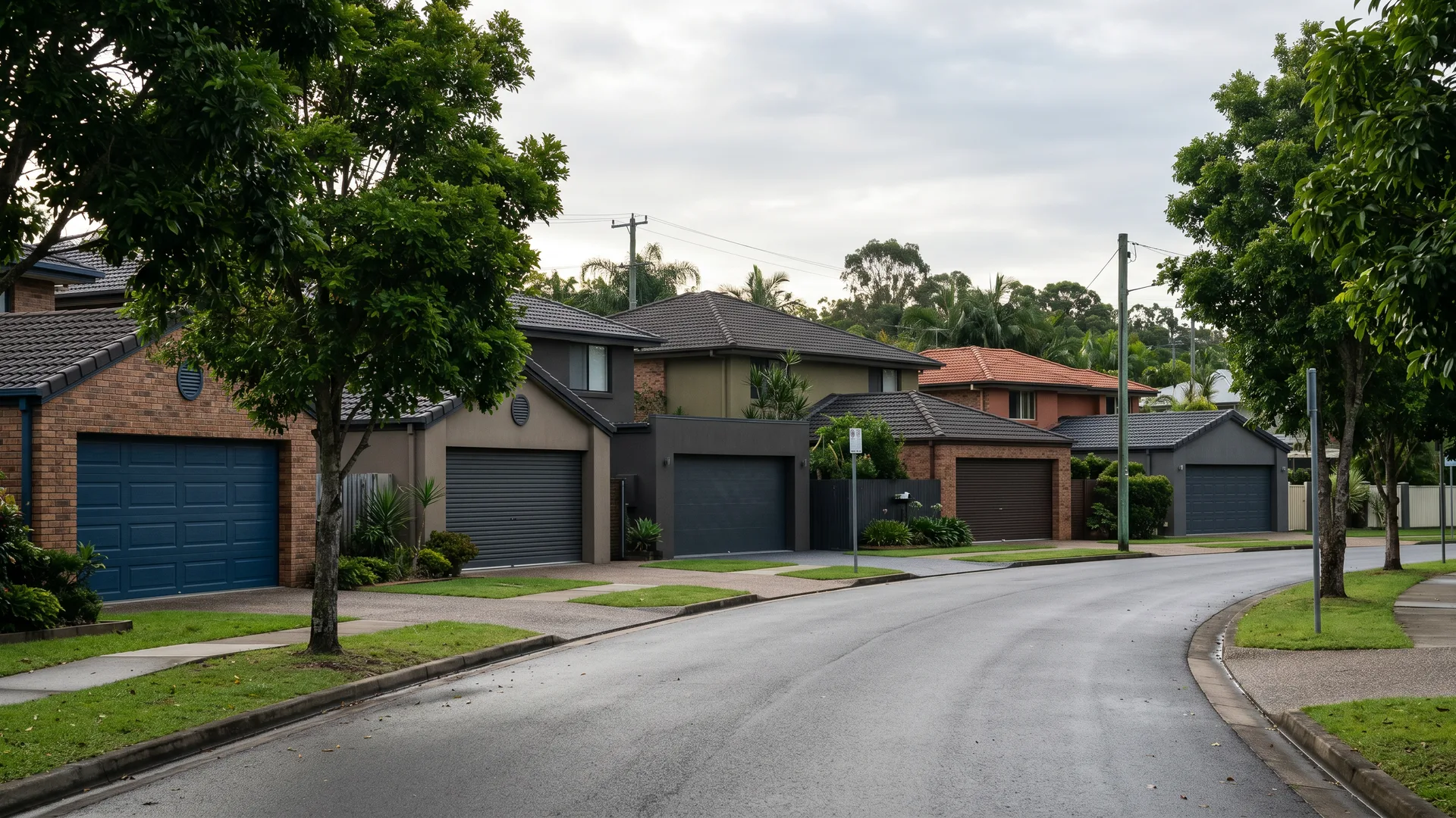 Garage door repairs North Brisbane street in Bridgeman Downs with intact roller and sectional doors